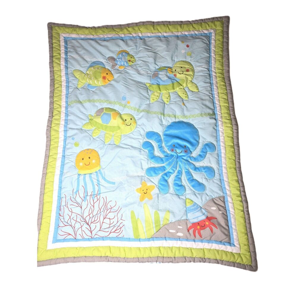 Baby Crib Quilt Comforter Under The Sea Ocean Nursery Octopus Sea Turtle